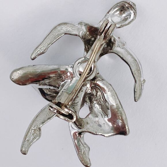 VTG 1950s Pin Ballerina Rhinestone Black Enamel Mid Century Brooch Silver Tone - Picture 9 of 11